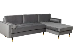 Elegantes Ecksofa COZY VELVET 260cm grau Samt Federkern 3-Sitzer