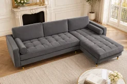Elegantes Ecksofa COZY VELVET 260cm grau Samt Federkern 3-Sitzer