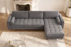 Elegantes Ecksofa COZY VELVET 260cm grau Samt Federkern 3-Sitzer