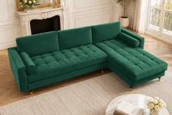 Elegantes Ecksofa COZY VELVET 260cm smaragdgrün Samt Federkern 3-Sitzer