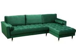Elegantes Ecksofa COZY VELVET 260cm smaragdgrün Samt Federkern 3-Sitzer