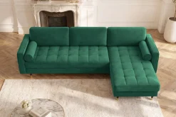 Elegantes Ecksofa COZY VELVET 260cm smaragdgrün Samt Federkern 3-Sitzer