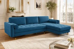 Elegantes Ecksofa COZY VELVET 260cm blau petrol Samt Federkern 3-Sitzer