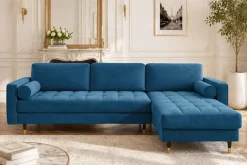 Elegantes Ecksofa COZY VELVET 260cm blau petrol Samt Federkern 3-Sitzer