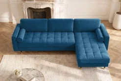 Elegantes Ecksofa COZY VELVET 260cm blau petrol Samt Federkern 3-Sitzer