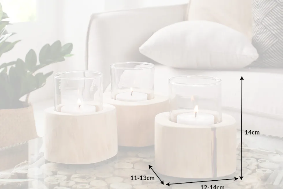 Elegantes 3er Set Windlicht LIMOTION Teakholz Outdoor Teelicht Kerzenhalter