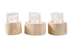 Elegantes 3er Set Windlicht LIMOTION Teakholz Outdoor Teelicht Kerzenhalter