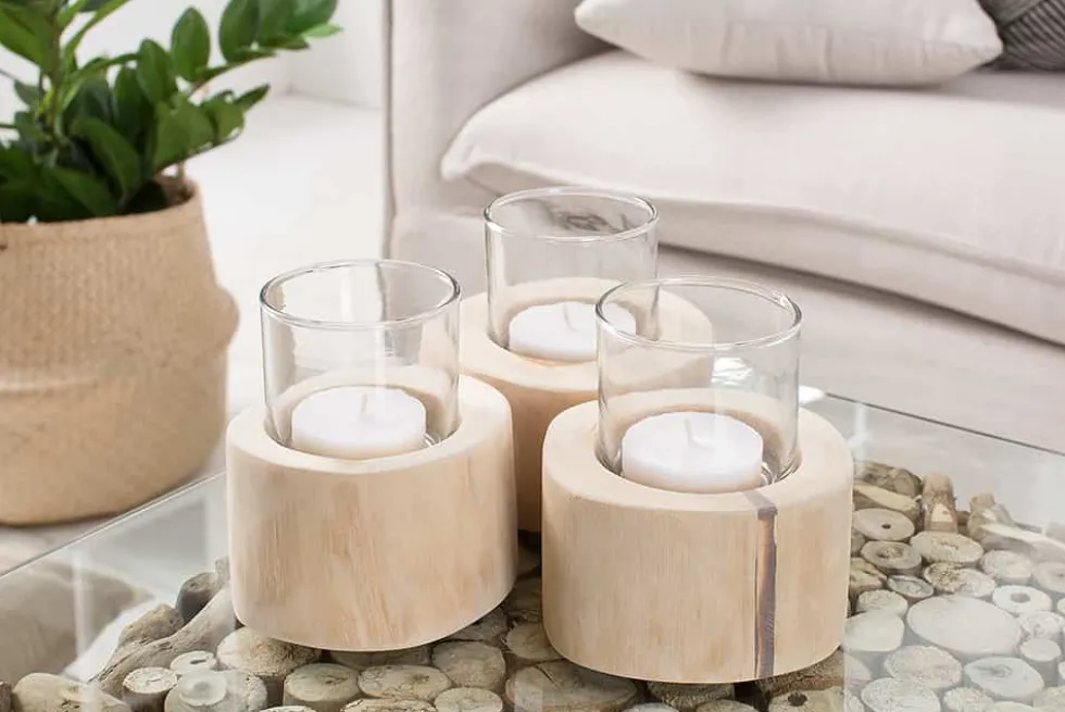 Elegantes 3er Set Windlicht LIMOTION Teakholz Outdoor Teelicht Kerzenhalter