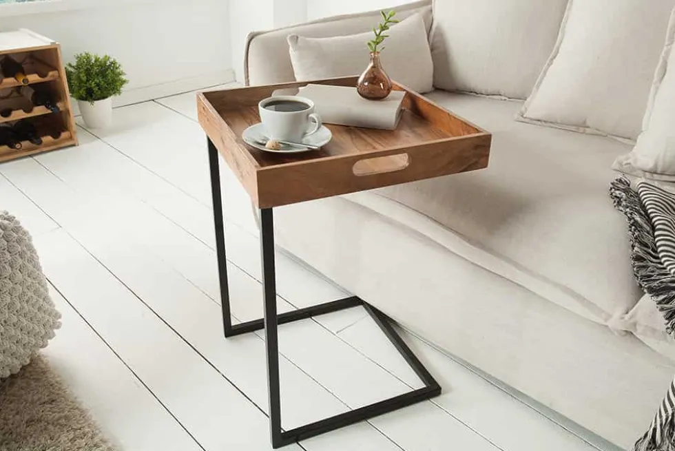 Elegantes Servier Tablett CIANO 40x40cm Akazie Massivholz mit Griffen