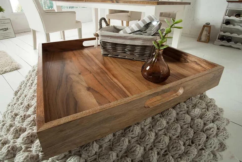 Elegantes Servier Tablett CIANO 40x40cm Akazie Massivholz mit Griffen