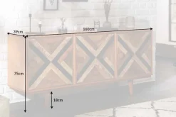 Elegantes Sideboard LONG ISLAND 160cm Mangoholz-Optik mit Retro Muster
