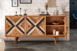 Elegantes Sideboard LONG ISLAND 160cm Mangoholz-Optik mit Retro Muster