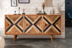 Elegantes Sideboard LONG ISLAND 160cm Mangoholz-Optik mit Retro Muster