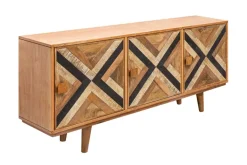 Elegantes Sideboard LONG ISLAND 160cm Mangoholz-Optik mit Retro Muster