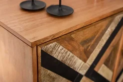 Elegantes Sideboard LONG ISLAND 160cm Mangoholz-Optik mit Retro Muster
