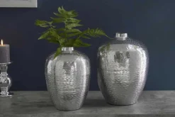 Elegantes Vasen 2er Set ORIENTAL 32cm silber im Rice Hammerschlag Design