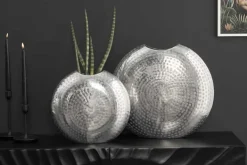 Elegantes Vasen 2er Set ORIENTAL 44cm silber im Grid Hammerschlag Design