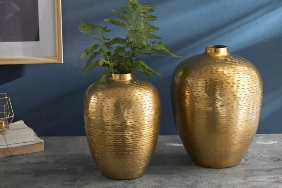 Elegantes Vasen 2er Set ORIENTAL 32cm gold im Rice Hammerschlag Design