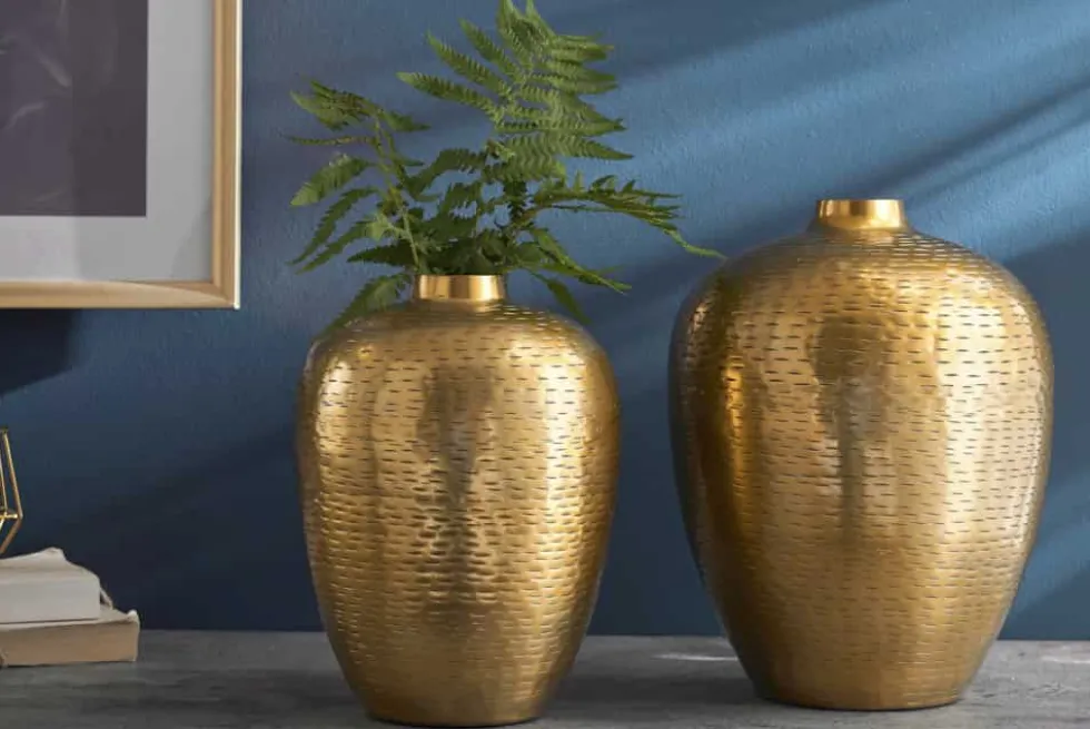 Elegantes Vasen 2er Set ORIENTAL 32cm gold im Rice Hammerschlag Design