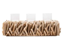 Elegantes Windlicht FOSSIL 50cm Treibholz Kerzenhalter für 3 Kerzen