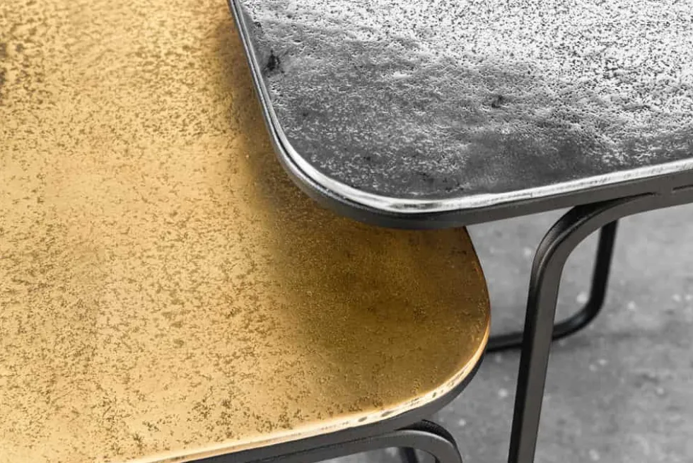 2er Set Beistelltisch ABSTRACT 55cm gold silber schwarz Metall handmade