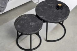 2er Set Beistelltisch ELEGANCE 45cm schwarz Marmor-Design Metallgestell rund