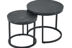2er Set Beistelltisch ELEGANCE 45cm schwarz Marmor-Design Metallgestell rund