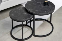 2er Set Beistelltisch ELEGANCE 45cm schwarz Marmor-Design Metallgestell rund