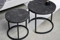 2er Set Beistelltisch ELEGANCE 45cm schwarz Marmor-Design Metallgestell rund