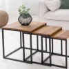 3er Set Beistelltisch ELEMENTS 40cm braun Sheesham Massivholz stone finish Metall