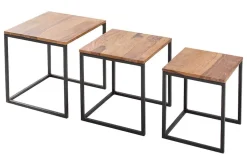 3er Set Beistelltisch ELEMENTS 40cm braun Sheesham Massivholz stone finish Metall