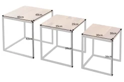 3er Set Beistelltisch ELEMENTS 40cm braun Sheesham Massivholz stone finish Metall