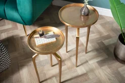 2er Set Beistelltische ABSTRACT 60cm gold Metall rund Shabby Chic Design