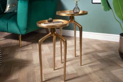 2er Set Beistelltische ABSTRACT 60cm gold Metall rund Shabby Chic Design