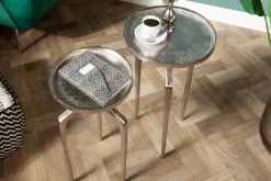 2er Set Beistelltische ABSTRACT 60cm silber Metall rund Shabby Chic Design