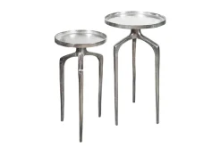 2er Set Beistelltische ABSTRACT 60cm silber Metall rund Shabby Chic Design