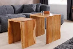 2er Set Beistelltische MAMMUT 55cm braun massives Akazienholz