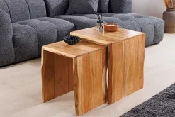 2er Set Beistelltische MAMMUT 55cm braun massives Akazienholz