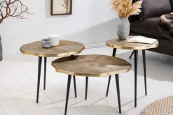 3er Set Beistelltische ORGANIC 60/50/40cm antik messing Metall rund Baumstamm schwarze Beine