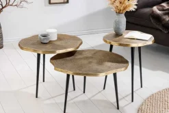 3er Set Beistelltische ORGANIC 60/50/40cm antik messing Metall rund Baumstamm schwarze Beine