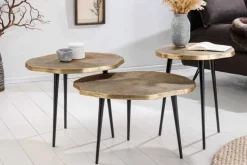 3er Set Beistelltische ORGANIC 60/50/40cm antik messing Metall rund Baumstamm schwarze Beine