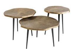 3er Set Beistelltische ORGANIC 60/50/40cm antik messing Metall rund Baumstamm schwarze Beine