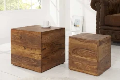 2er Set Beistelltische Würfel MAKASSAR 40cm braun Sheesham Massivholz stone finish