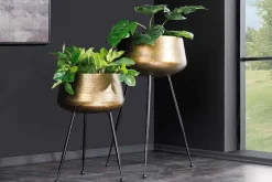 2er Set Blumentopf FLOWERS 65cm messing gold schwarz Hammerschlag-Design