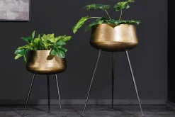2er Set Blumentopf FLOWERS 65cm messing gold schwarz Hammerschlag-Design