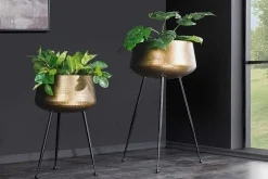 2er Set Blumentopf FLOWERS 65cm messing gold schwarz Hammerschlag-Design