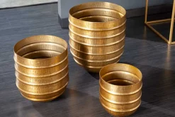 3er Set Blumentopf ORIENT 25/20/15cm Metall gold Hammerschlag Design