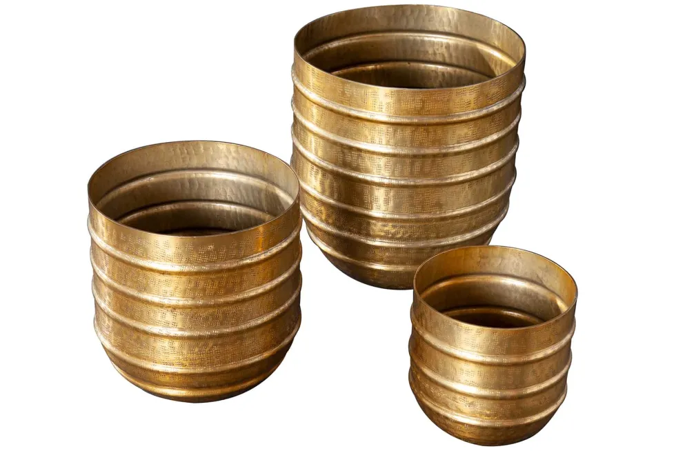 3er Set Blumentopf ORIENT 25/20/15cm Metall gold Hammerschlag Design