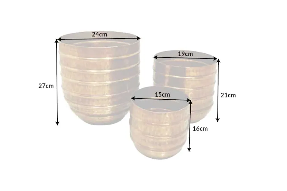 3er Set Blumentopf ORIENT 25/20/15cm Metall gold Hammerschlag Design