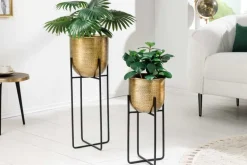 2er Set Blumentopf UNIT 70/50cm gold schwarz Metall Hammerschlag Design